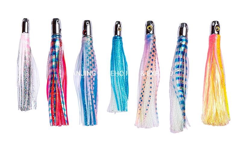 Heavy Duty Rigged Leader Head Big Game Trolling Lure Resin Head Skirts