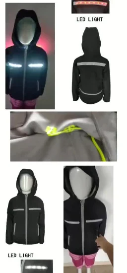 Veste LED résistante au vent avec fermeture éclair complète et impression personnalisée pour enfants