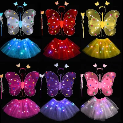 Ruunjoy – jupe Tutu en maille scintillante avec ailes de papillon à paillettes, tenue de fête d'anniversaire pour filles, petite fée, fête de bébé