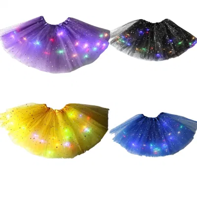 Abckids Jupe Pommeau à Paillettes pour Enfants Jupe Tutu Demi-Maille Lumineuse Gaze LED Dancing Stars Jupe Fille